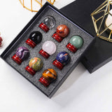 Set 9 sfere din cristale naturale sempretioase in cutie cadou - Pentru decor feng shui, meditatie, astrologie