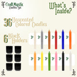 Set 36 lumanari pentru ritualuri si 6 suporturi negre din ceramica