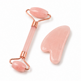 Set Gua Sha si Roller din Cuart Roz Natural – Frumusete, Relaxare si Energie Pozitiva