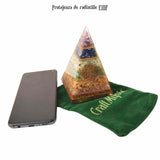 Piramida Orgonica de 11.5 cm cu 7 Pietre Naturale pentru Cele 7 Chakre si Simbolul 'Floarea Vietii' - Protectie impotriva Radiatiilor EMF si Amplificare a Energiei Pozitive