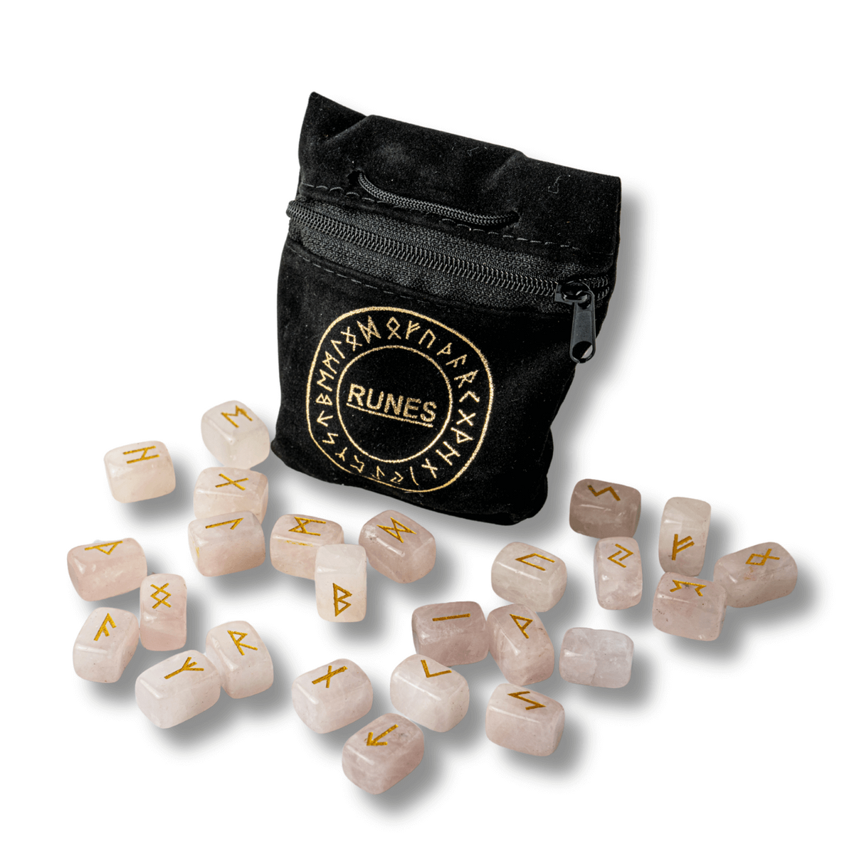 Set Rune din Cuart Roz Natural – Iubire, Claritate si Armonie Interioara