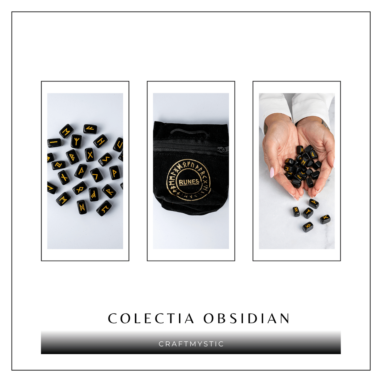 Set Rune din Obsidian Natural - Protectie, Claritate si Putere Interioara