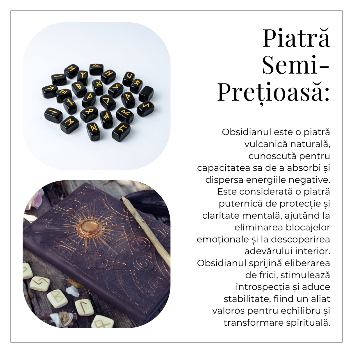 Set Rune din Obsidian Natural - Protectie, Claritate si Putere Interioara