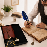 Set Stilou cu Pana Albastru si Jurnal Vintage – Inspiratie si Eleganta in Scris