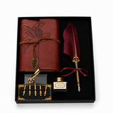 Set Stilou cu Pana Visinie si Jurnal Vintage – Eleganta Clasica pentru Scris si Cadou Special