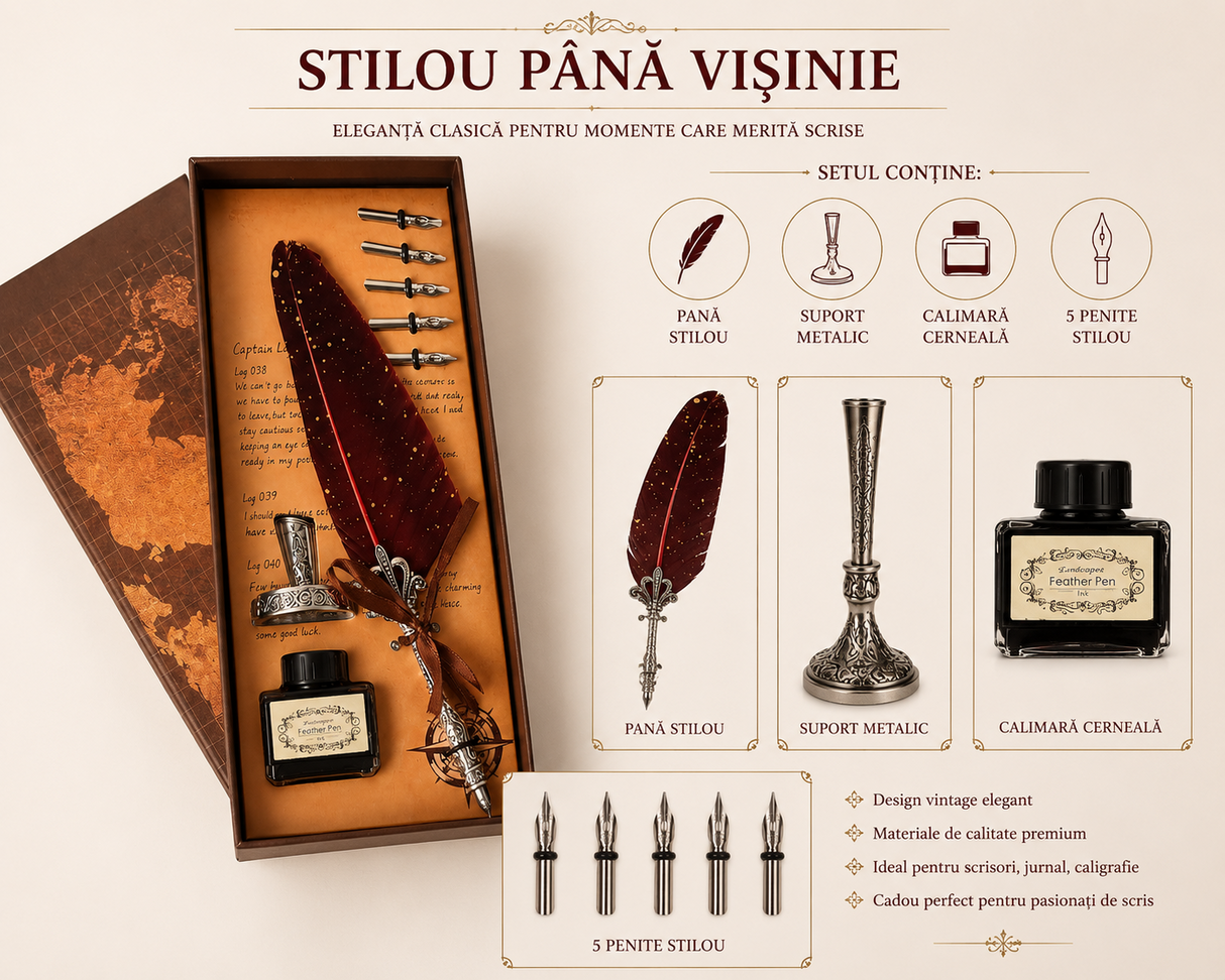 Set Stilou Pana Visinie Vintage – Eleganta si Inspiratie pentru Scris Artistic