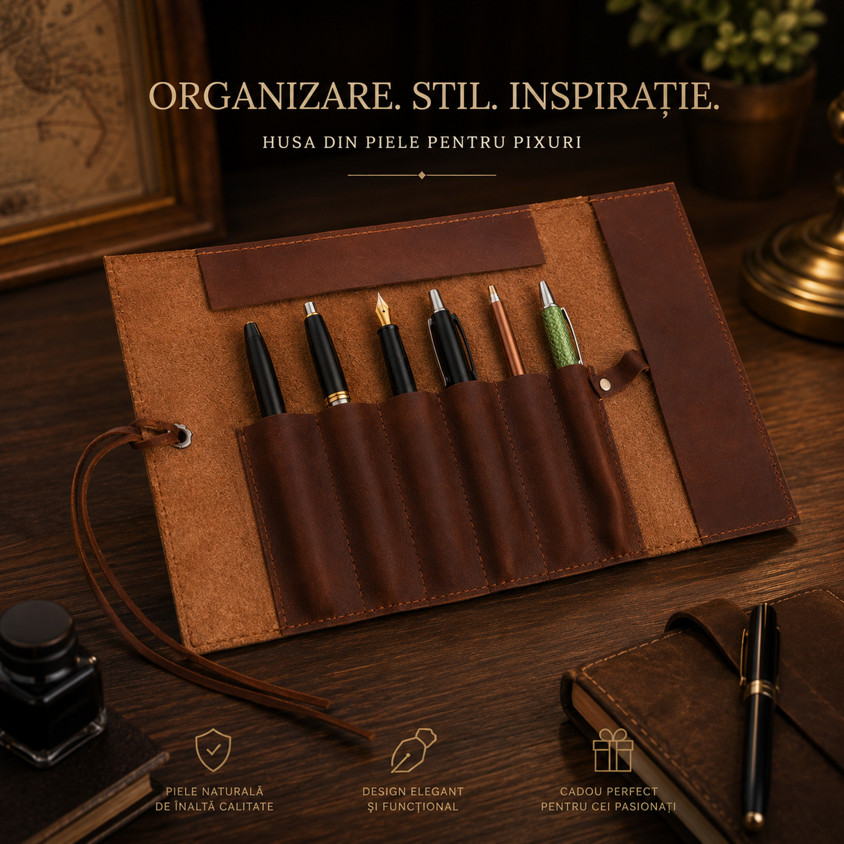 Organizator Multifunctional din Piele Naturala – Eleganta, Ordine si Protectie pentru Accesoriile Tale