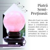 Sfera 80 mm din Cuart Roz Natural cu Suport - Promoveaza Iubirea si Armonia