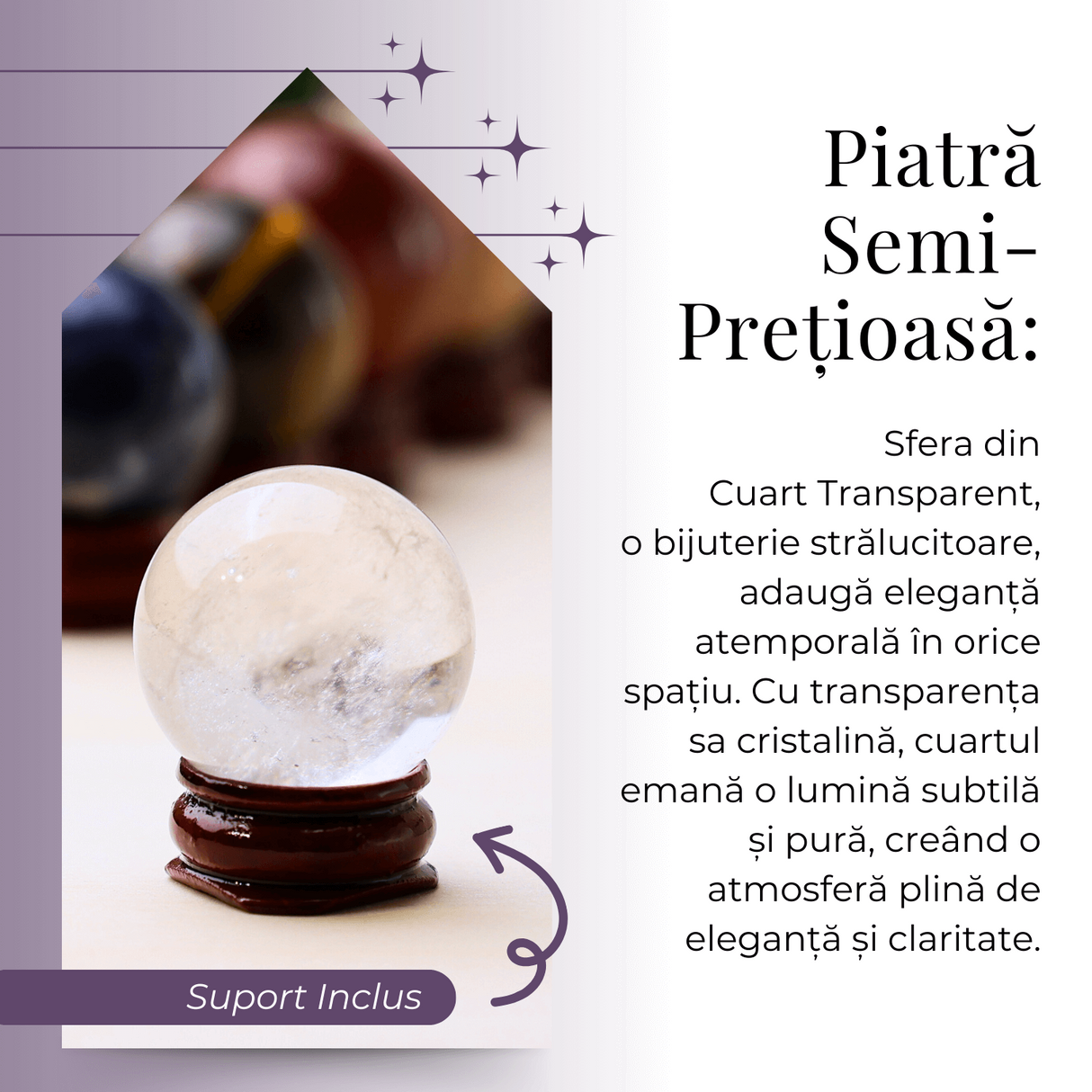 Sfera din Cuart Transparent Natural, 1 buc, 30-35 mm - Piatra Semipretioasa pentru Cadouri, Meditatie si Claritate