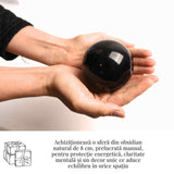 Sfera Obsidian Negru 100% Natural 80 mm cu Suport Lemn India - Protectie si Purificare Energetica