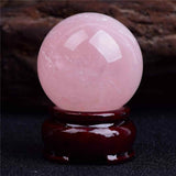 Sfera din Cuart Roz 25-30 mm, minge de cristal decorativa, cu suport de lemn - Pentru decor, meditatie, vindecare