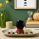 Sfera pudra obsidian negru 80 mm , minge de cristal decorativa, cu suport de lemn - Pentru decor, meditatie, vindecare