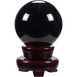 Sfera pudra obsidian negru 80 mm , minge de cristal decorativa, cu suport de lemn - Pentru decor, meditatie, vindecare
