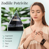 Piramida Orgonica 6 fete 90 mm Nubiana din Turmalina Neagra si Arborele Vietii Jad Verde