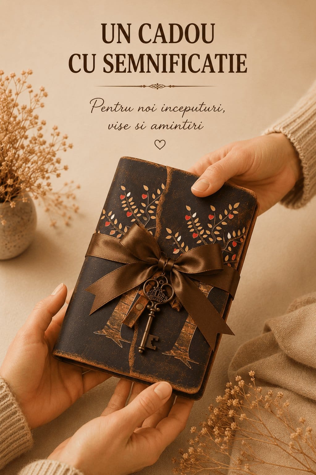 Jurnal Vintage cu Arborele Vietii, inchidere cu cheie si hartie de pergament- Protectie si Crestere