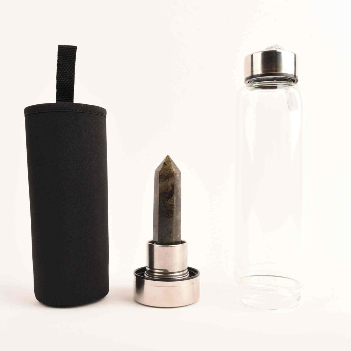 Sticla de apa cu varf de cristal Labradorit – Perfect pentru meditatie - Cadouri speciale pentru femei barbati prieteni