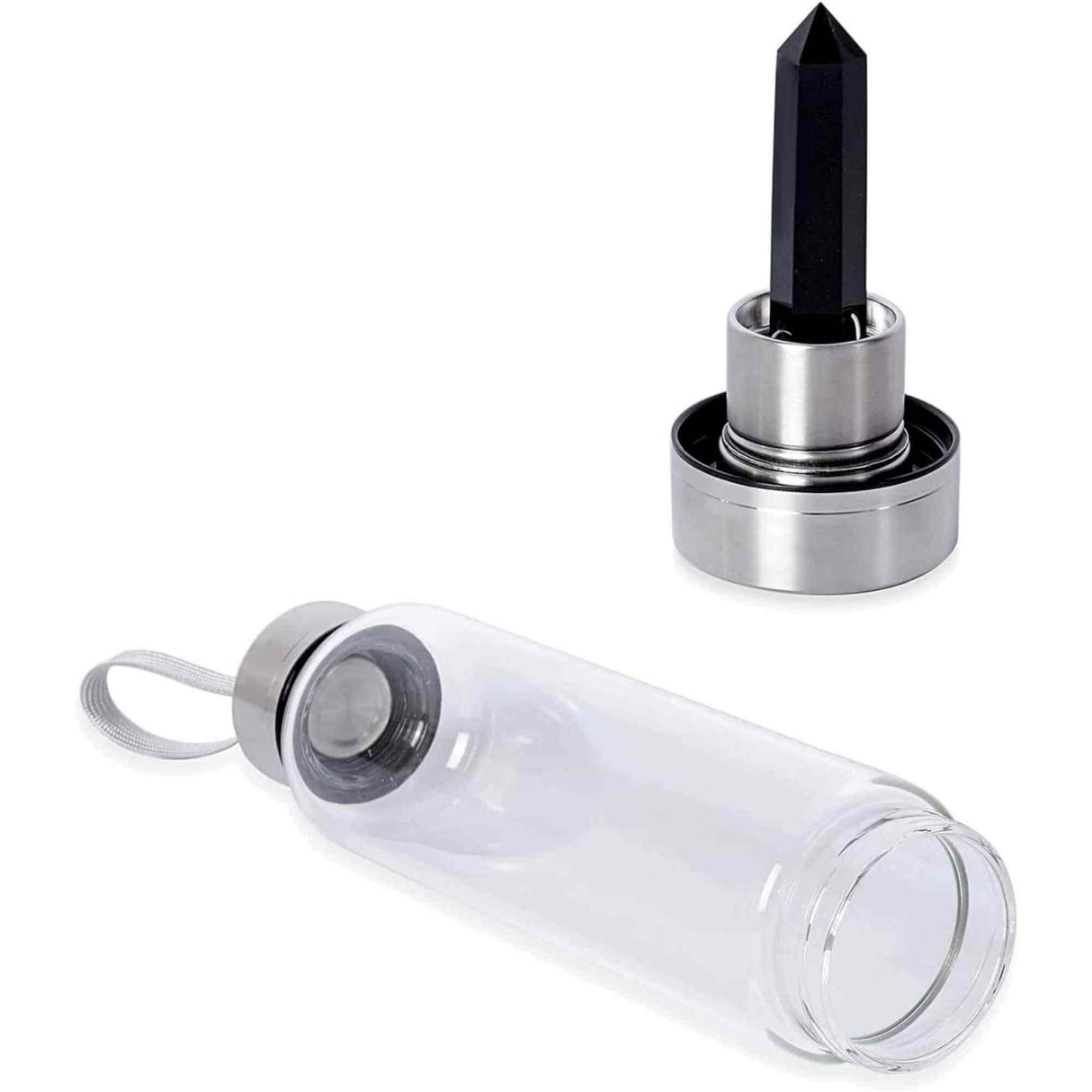 Sticla de apa cu varf de cristal Obsidian – Perfect pentru meditatie - Cadouri speciale pentru femei barbati prieteni