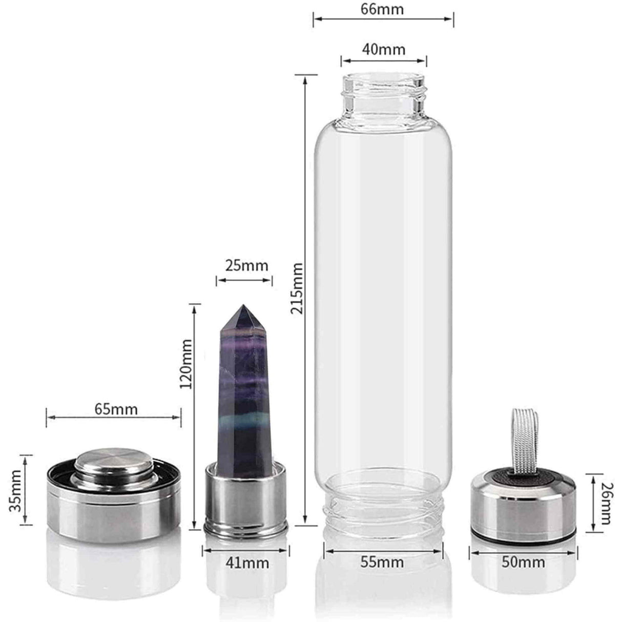 Sticla de apa cu varf de cristal Fluorit – Perfect pentru meditatie - Cadouri speciale pentru femei barbati prieteni
