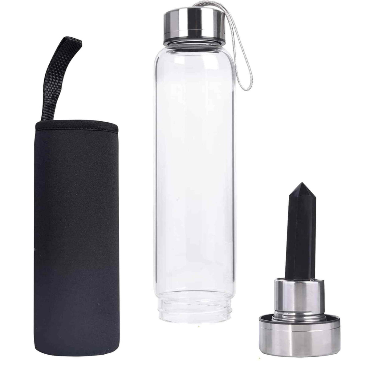 Sticla de apa cu varf de cristal Obsidian – Perfect pentru meditatie - Cadouri speciale pentru femei barbati prieteni