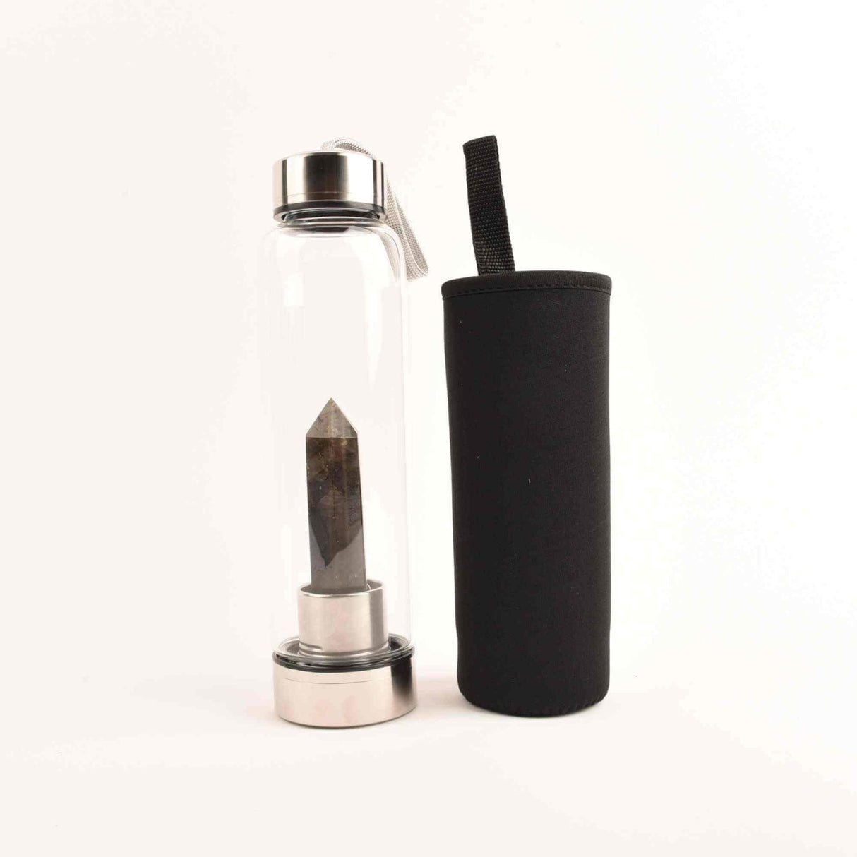 Sticla de apa cu varf de cristal Labradorit – Perfect pentru meditatie - Cadouri speciale pentru femei barbati prieteni