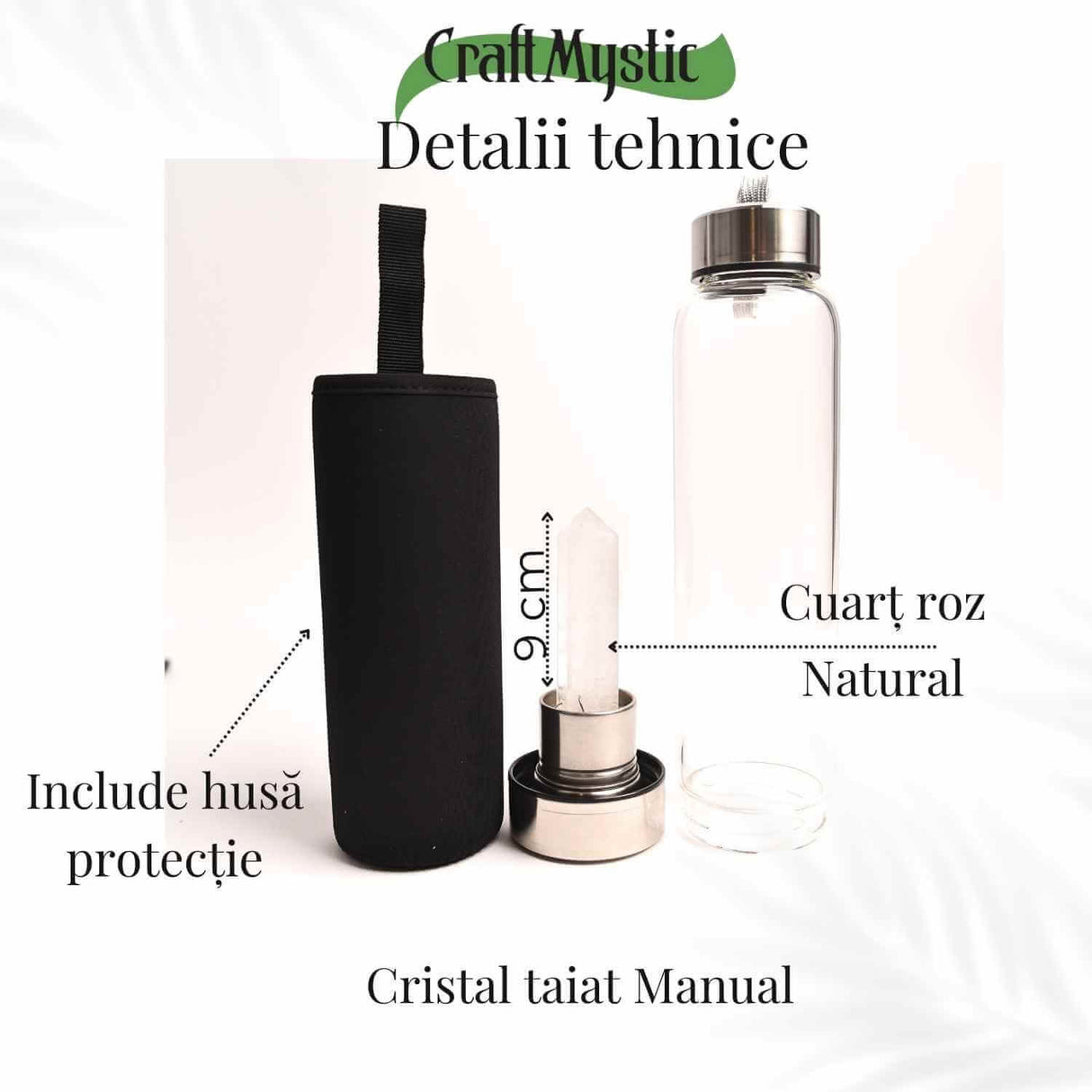 Sticla de apa cu varf de cristal Ametist – Perfect pentru meditatie - Cadouri speciale pentru femei barbati prieteni