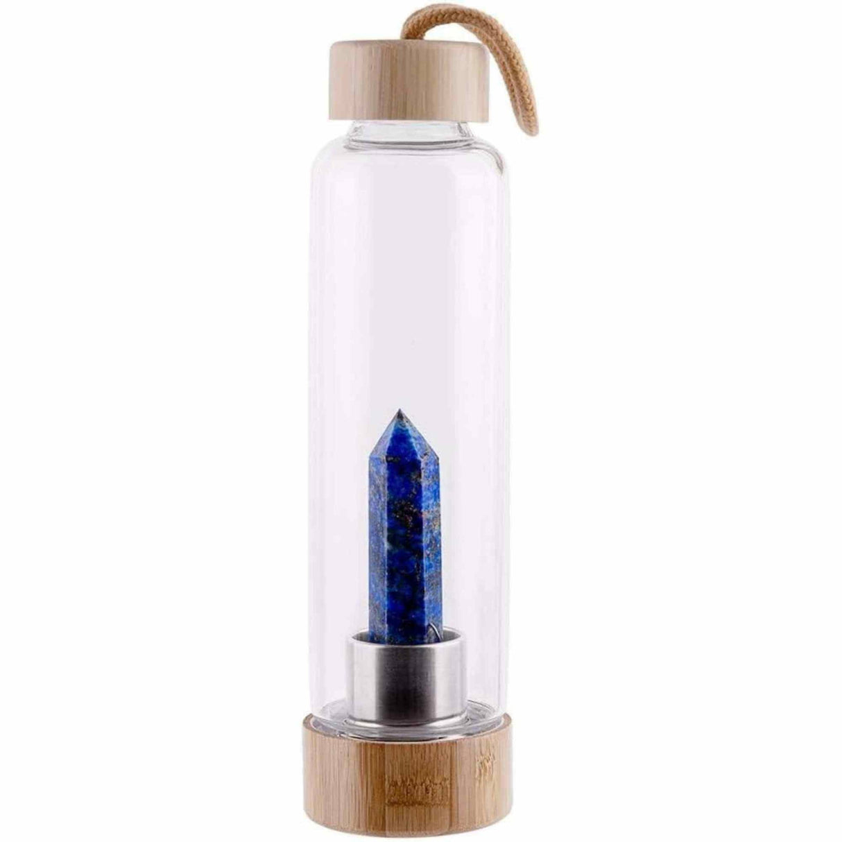 Sticla pentru apa cu varf cristal Lapis Lazuli si Bambus - Capacitate 500 ml si include husa de protectie neagra