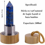 Sticla pentru apa cu varf cristal Lapis Lazuli si Bambus - Capacitate 500 ml si include husa de protectie neagra