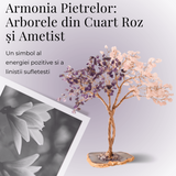 Copacel Decorativ cu Ametist si Cuart Roz pe Baza de Agat - Armonie si Energie - 20 cm, 280 Pietricele