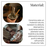 Suport ceramic 3 in 1 pentru salvie, Palo Santo si betisoare parfumate - model rotund