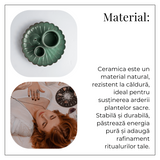 Suport 3 in 1 ceramic verde floare - Palo Santo, Salvie si Betisoare