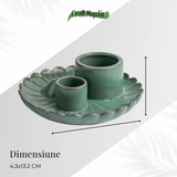 Suport 3 in 1 ceramic verde floare - Palo Santo, Salvie si Betisoare
