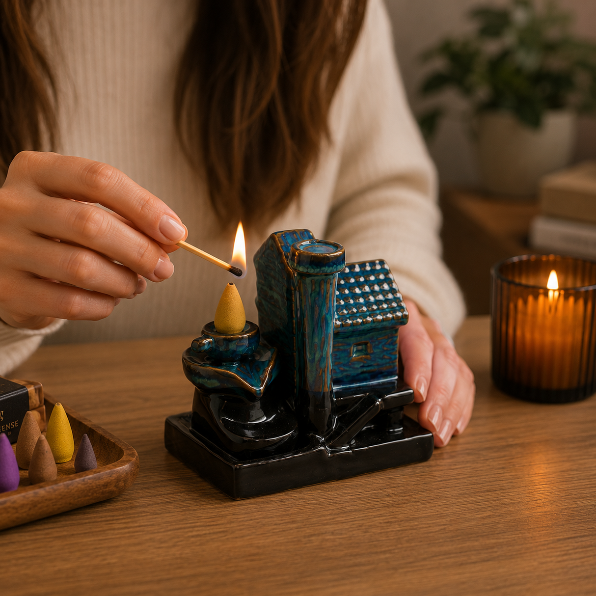Suport Ceramic pentru Conuri Parfumate Cascada - Casuta Spirituala pentru Relaxare