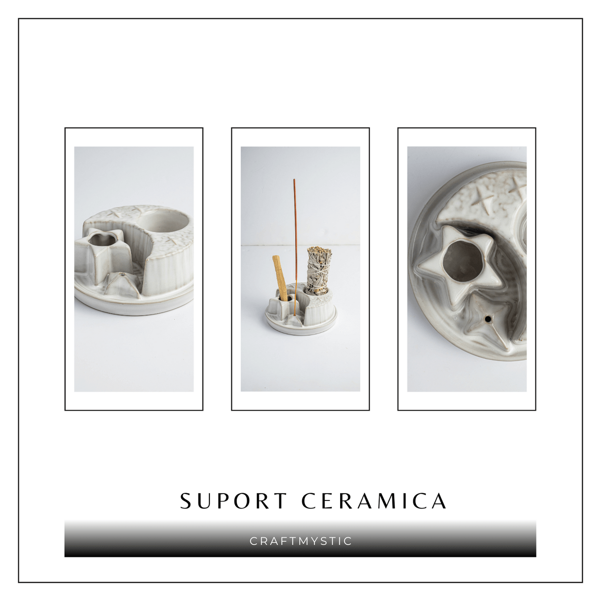 Suport ceramic 3 in 1 Semiluna Stea - Palo Santo, Salvie si Betisoare