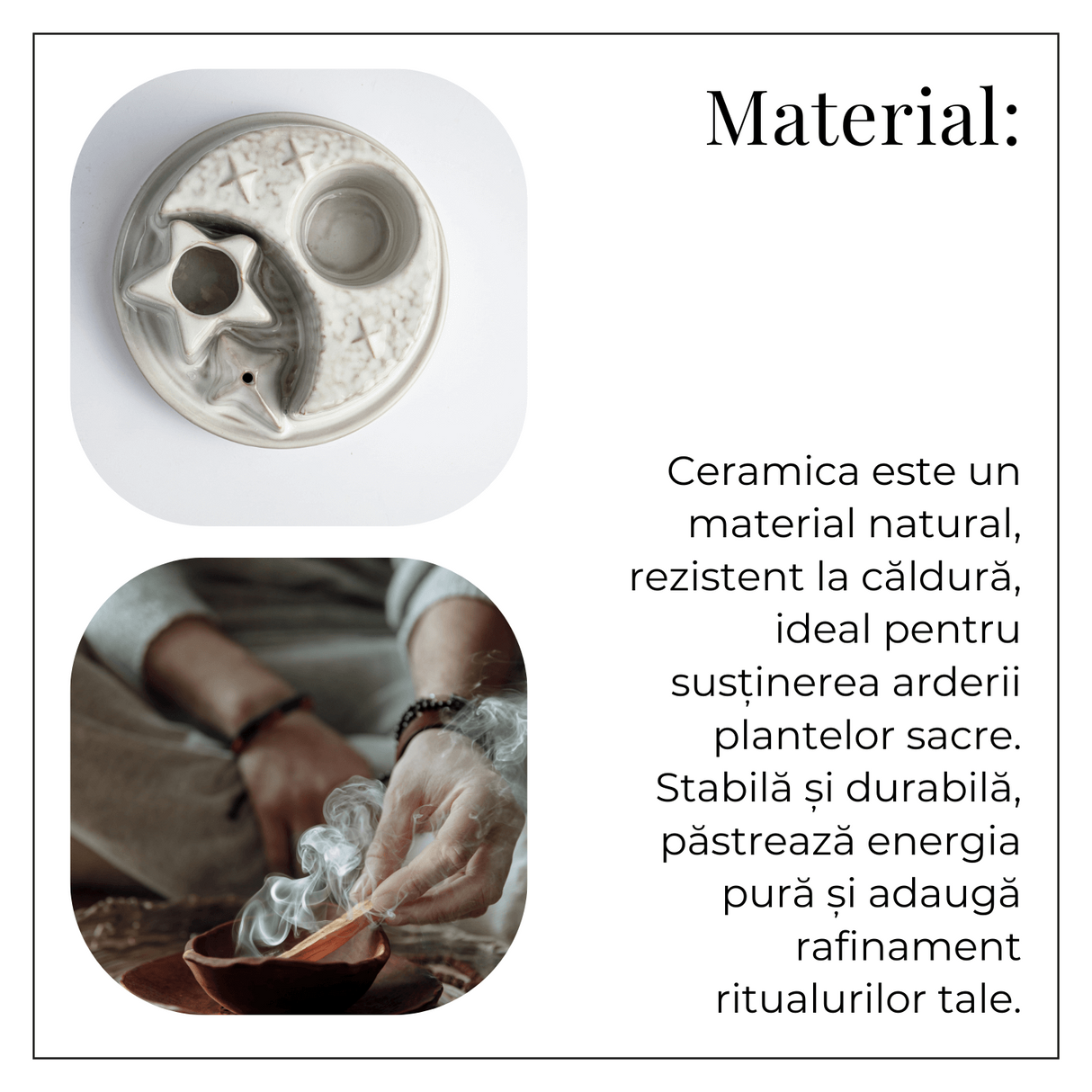Suport ceramic 3 in 1 Semiluna Stea - Palo Santo, Salvie si Betisoare