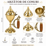 Arzator de Conuri din Alama cu Maner din Lemn – Ritual de Purificare si Relaxare Spirituala