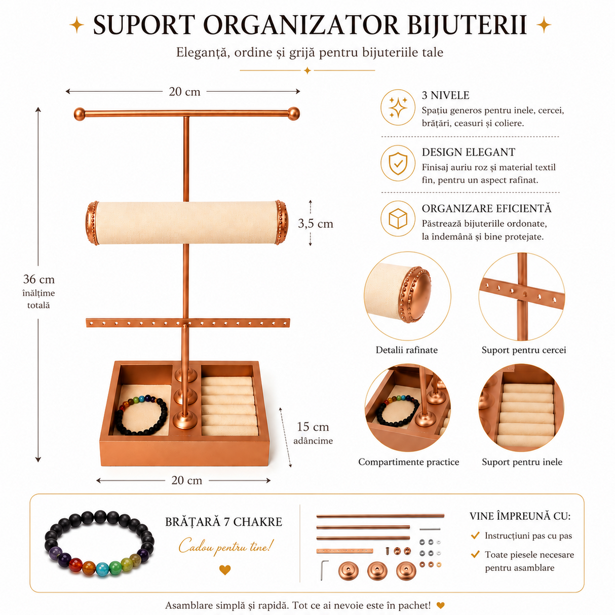Suport Organizator pentru Bijuterii 3 Nivele – Eleganta si Ordine pentru Colectia Ta