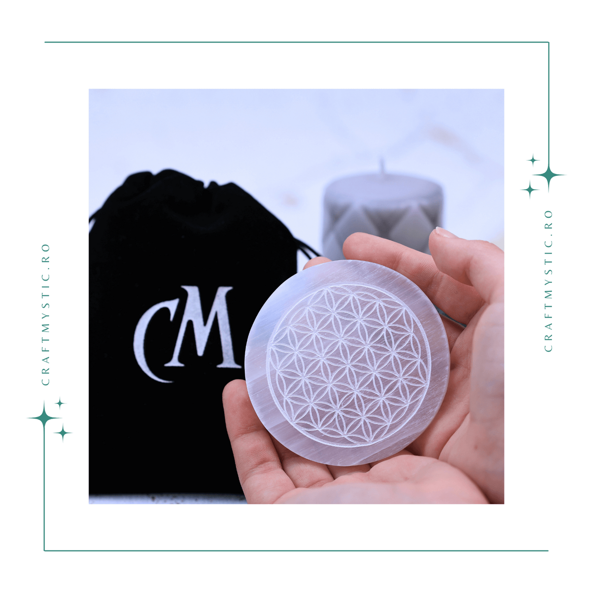 Placa din Selenit Natural pentru Curatare si Incarcare Cristale - Energie Pura