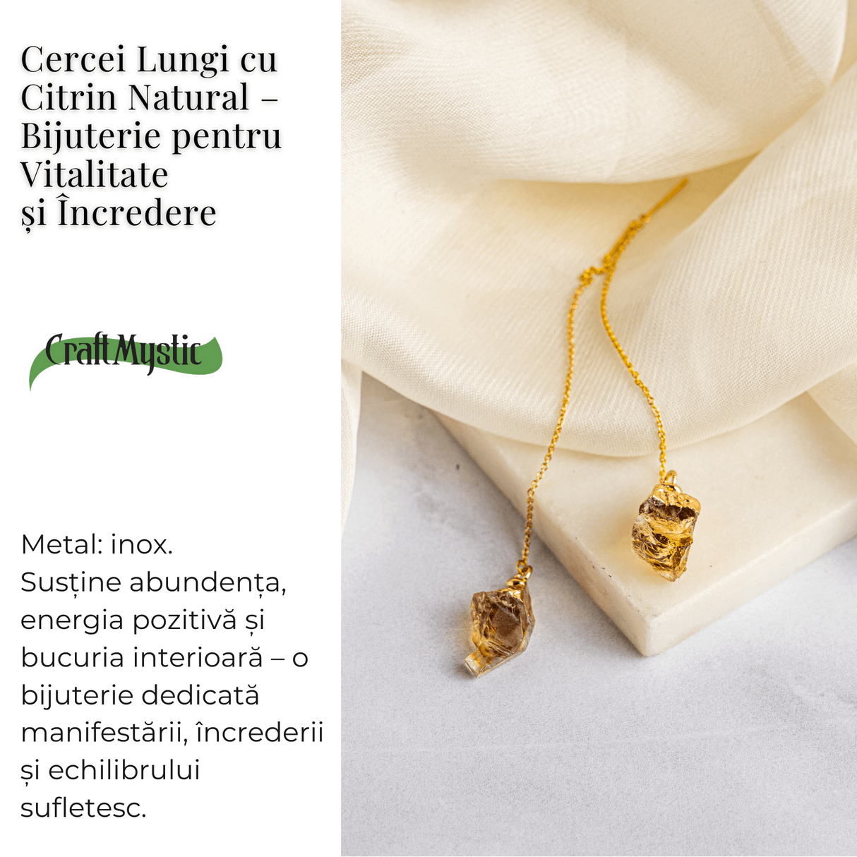 Cercei lungi pentru Vitalitate si Incredere - Piatra Citrin Naturala