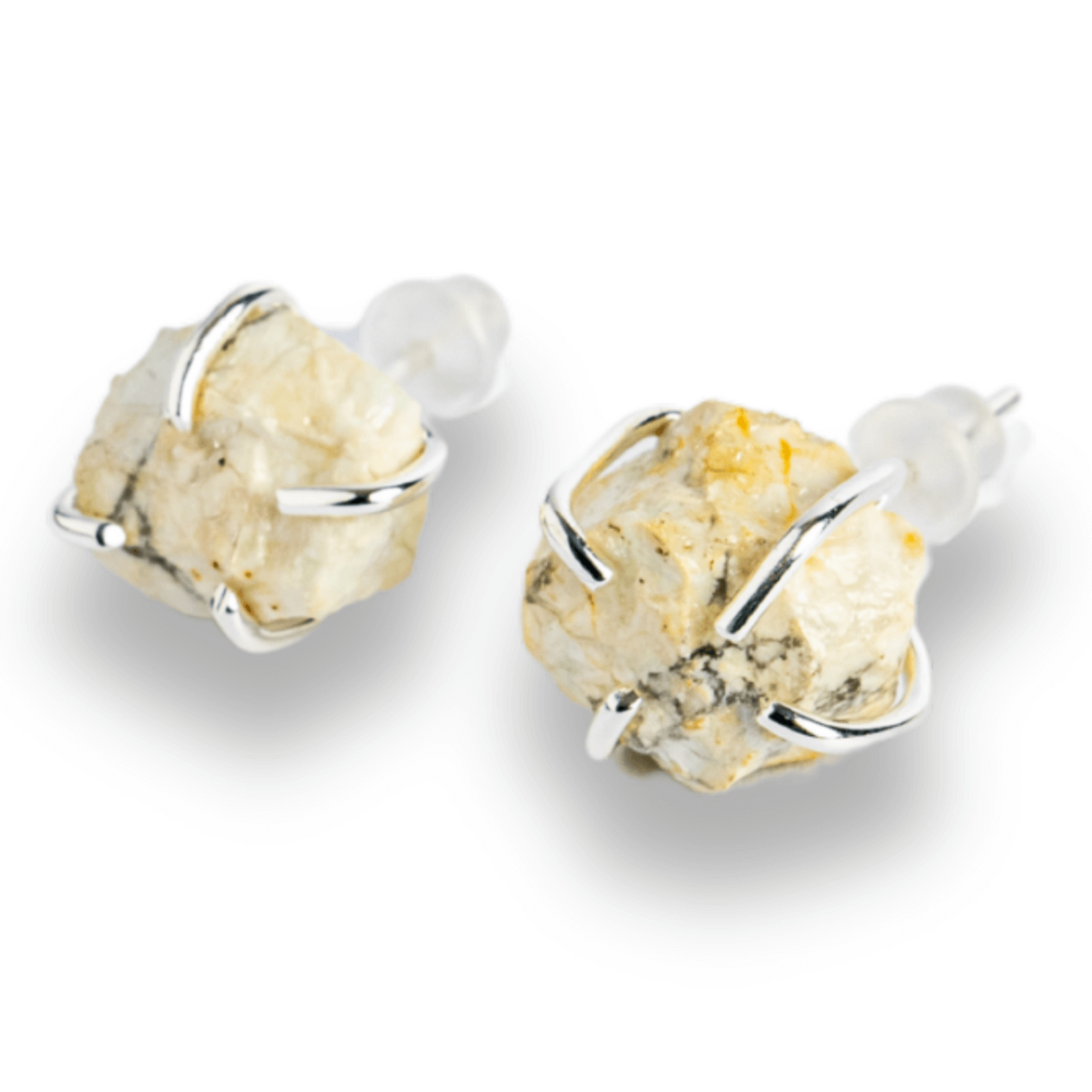 Cercei argintii cu piatra Howlita - Minimalism cu energie linistitoare