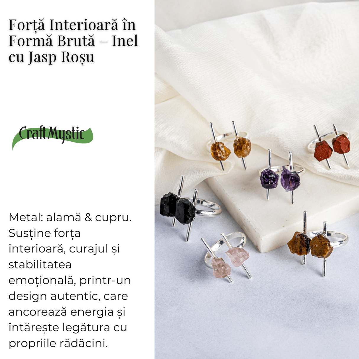 Forta interioara in forma bruta - Inel argintiu cu jasp rosu