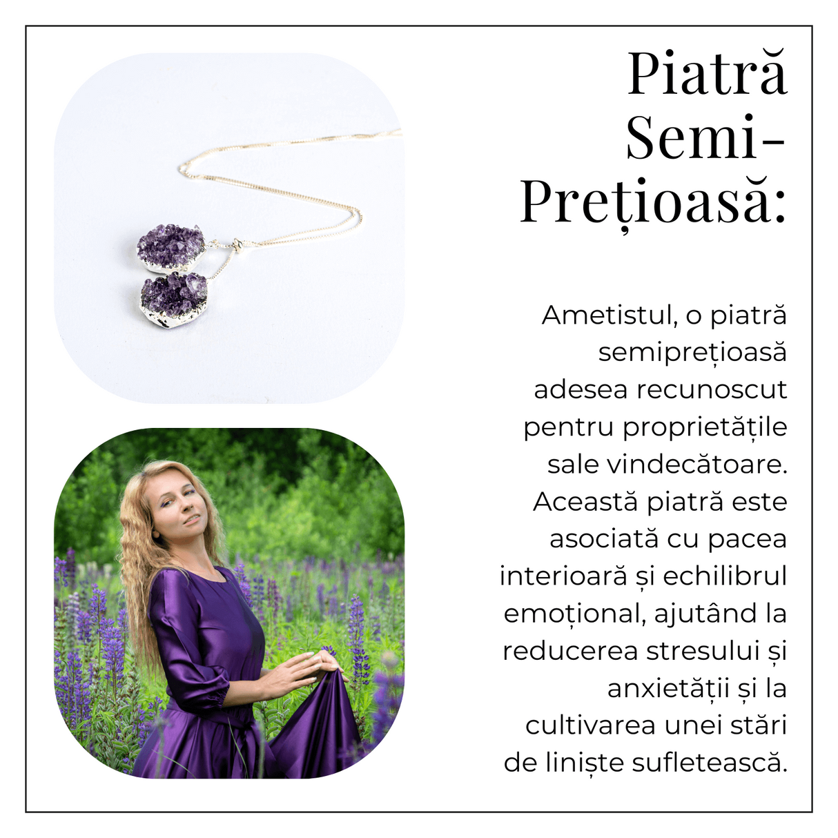 Doua cristale, o vibratie pura - Colier cu ametist pentru protectie si pace interioara