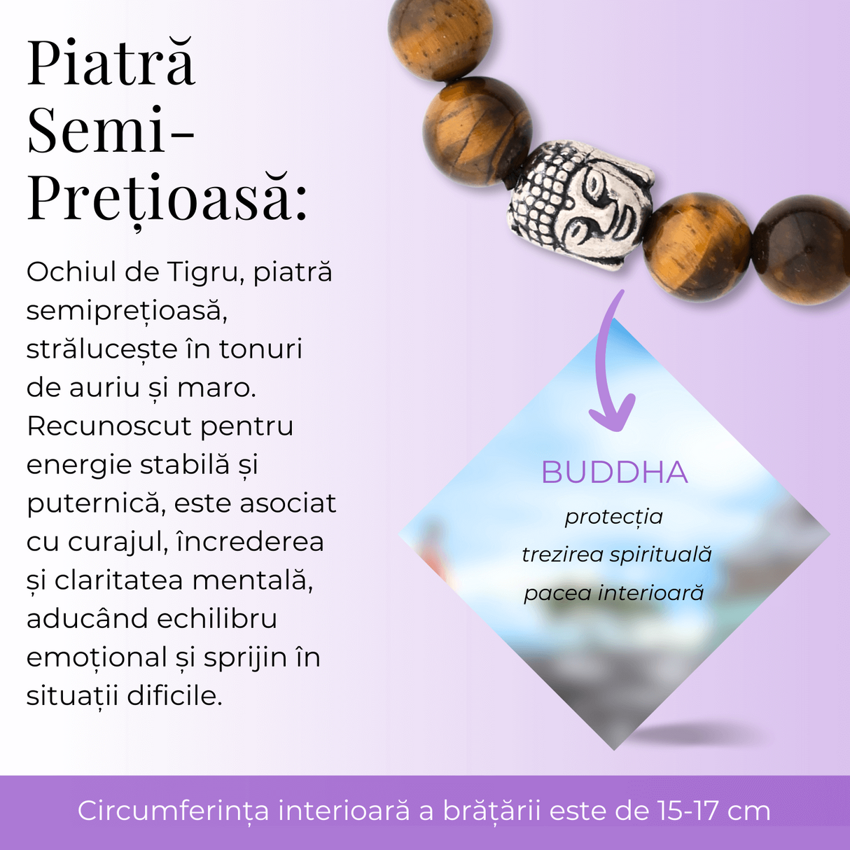 Bratara Elastica cu Margele 8mm din Piatra Naturala Ochi de Tigru si Pandantiv Buddha