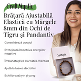 Bratara Elastica cu Margele 8mm din Piatra Naturala Ochi de Tigru si Pandantiv Buddha