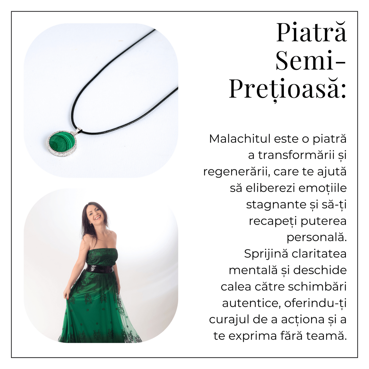 Puterea transformarii - Colier rotund cu malachit natural pentru claritate si curaj
