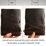 Jurnal piele naturala cu Arborele Vietii si hartie de bumbac alba – Creativitate si conexiune spirituala