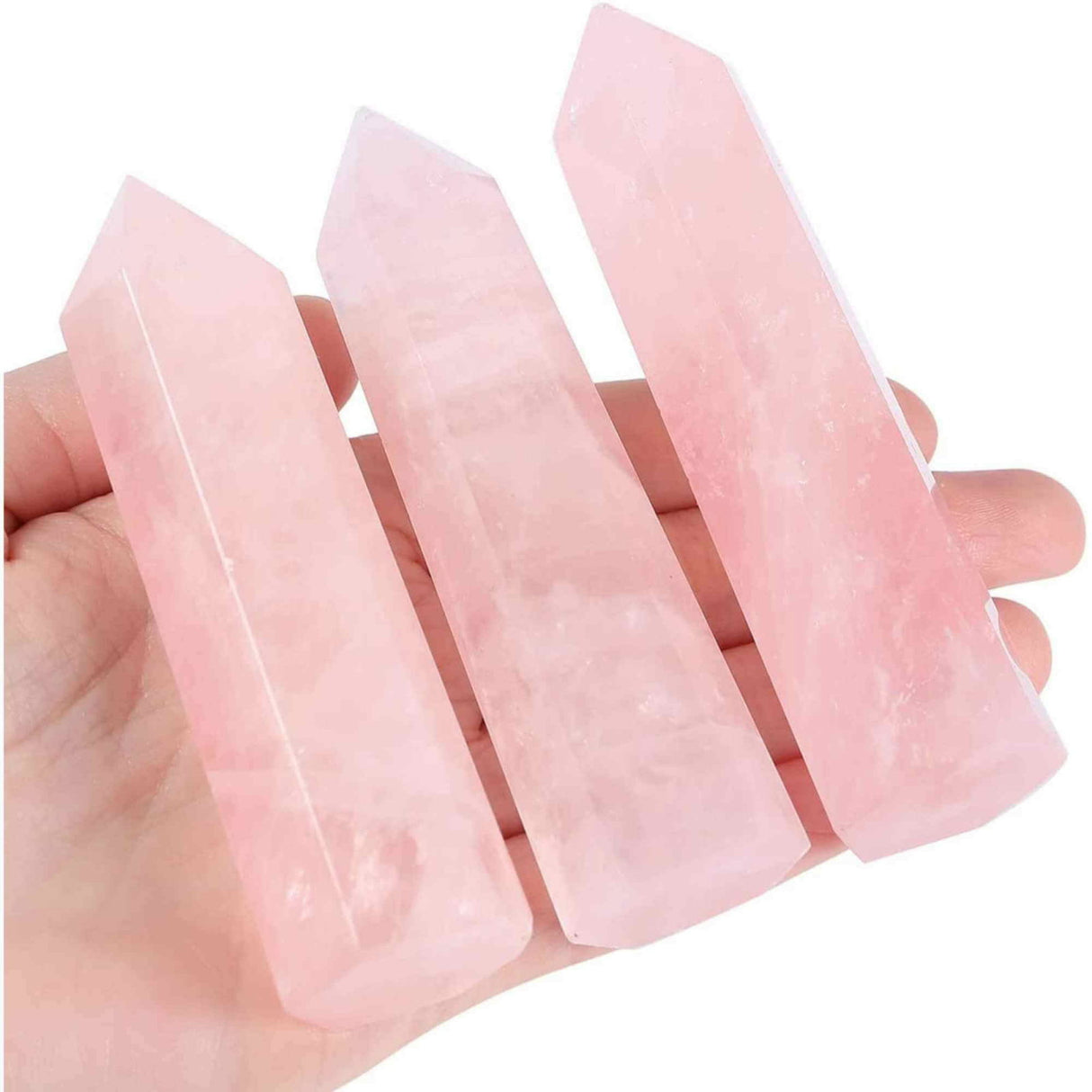10-11 cm Natural Rose Quartz Obelisk, Large 6-Faceted Healing Crystal Wand for Reiki, Chakra, Meditation Therapy