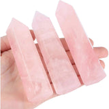 10-11 cm Natural Rose Quartz Obelisk, Large 6-Faceted Healing Crystal Wand for Reiki, Chakra, Meditation Therapy