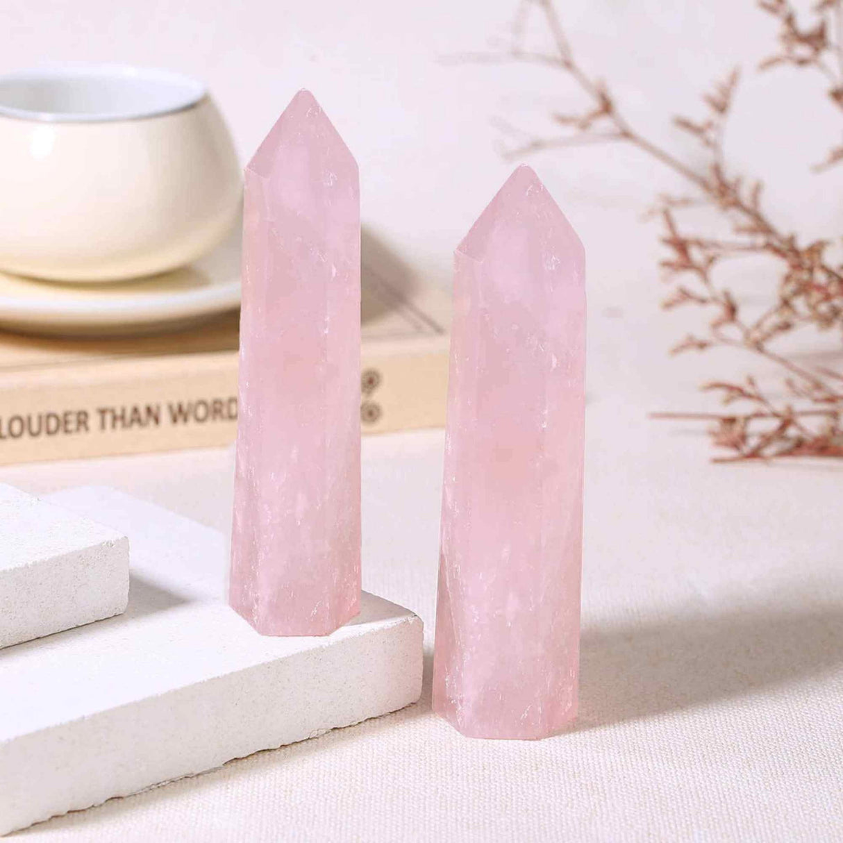 10-11 cm Natural Rose Quartz Obelisk, Large 6-Faceted Healing Crystal Wand for Reiki, Chakra, Meditation Therapy