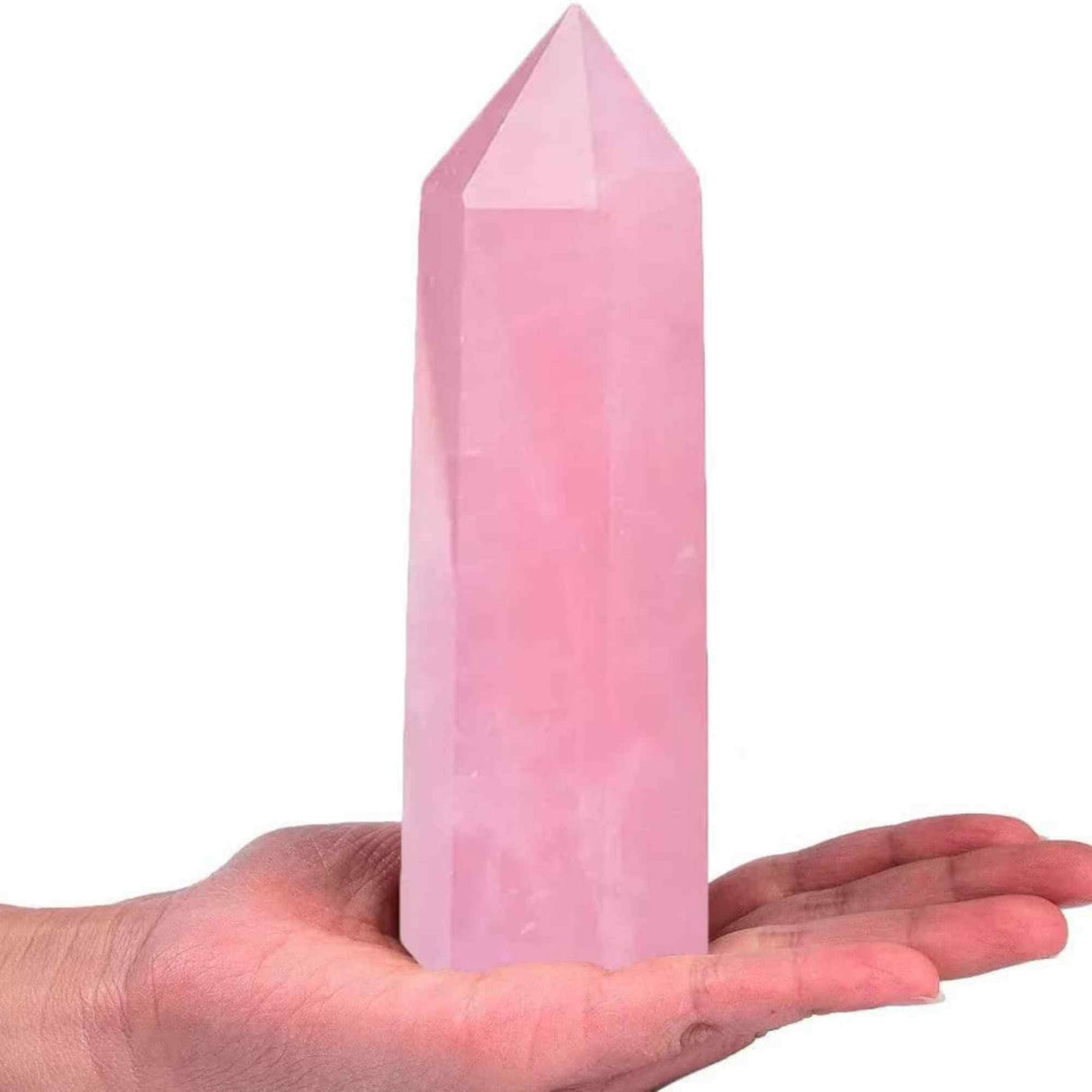 10-11 cm Natural Rose Quartz Obelisk, Large 6-Faceted Healing Crystal Wand for Reiki, Chakra, Meditation Therapy