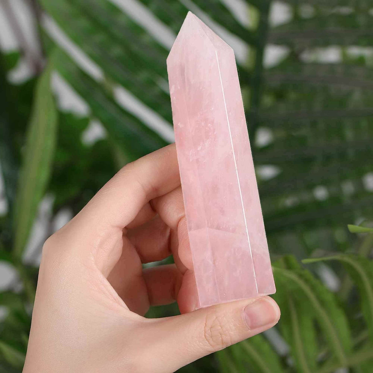 10-11 cm Natural Rose Quartz Obelisk, Large 6-Faceted Healing Crystal Wand for Reiki, Chakra, Meditation Therapy